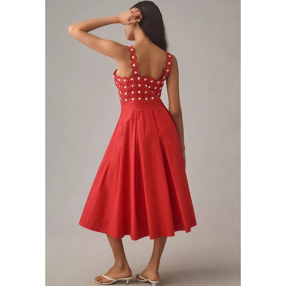NWT Anthropologie Maeve Crochet Halter Poplin Midi Dress $228 SIZE 8 Red - Picture 4 of 5